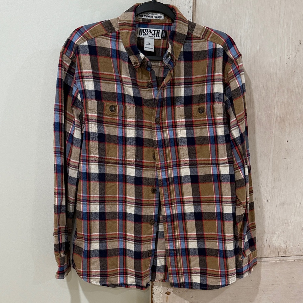 Duluth Trading Co Men's Plaid Button-Down Shirt - Blue, Red, Brown